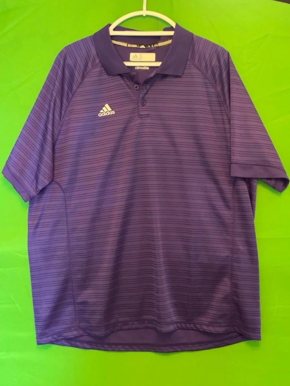 Adidas Golf Polo Climalite Mens XL Purple Horizontal Stripes Wicking Quick Dry